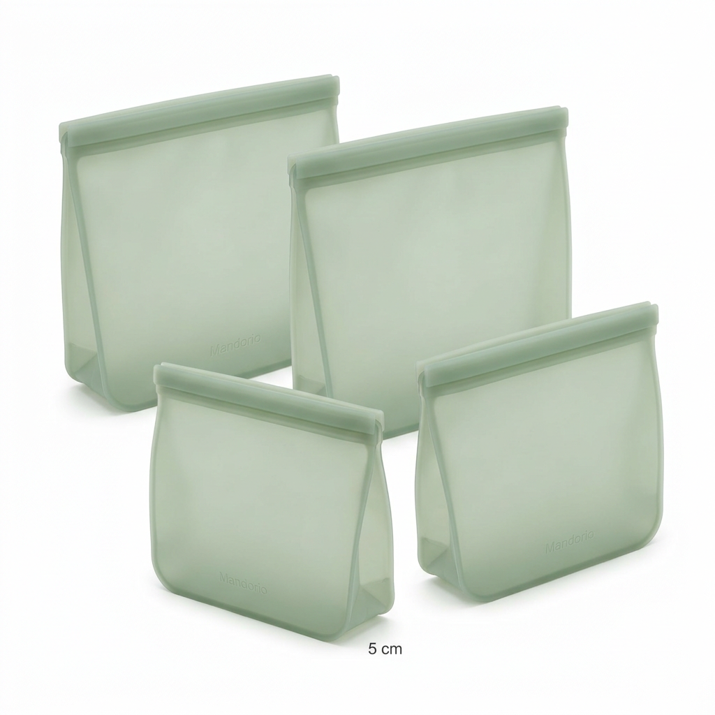 Mandorio Silicone Storage Bag Set, 4 Pieces, Frosted Sage Green - Food Storage & Containers > Storage Bags > Silicone Bags - Mandorio