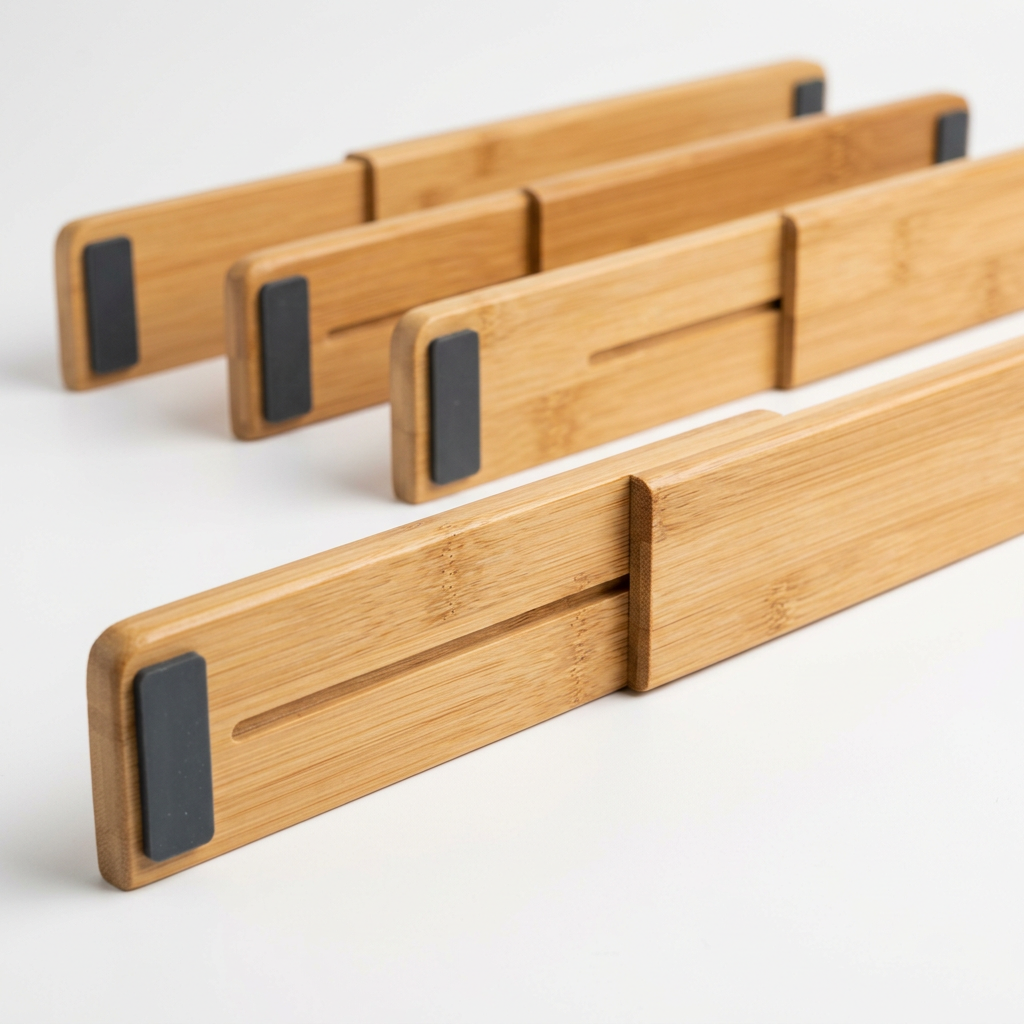 Mandorio Expandable Drawer Divider Set, Natural Bamboo, 4 Pieces - Kitchen Organization > Drawer Organizers > Expandable Drawer Dividers - Mandorio