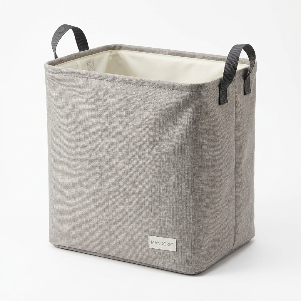 Mandorio Foldable Laundry Basket, Light Gray Fabric With Carry Handles - Cleaning & Laundry Helpers > Laundry Storage > Laundry Baskets - Mandorio