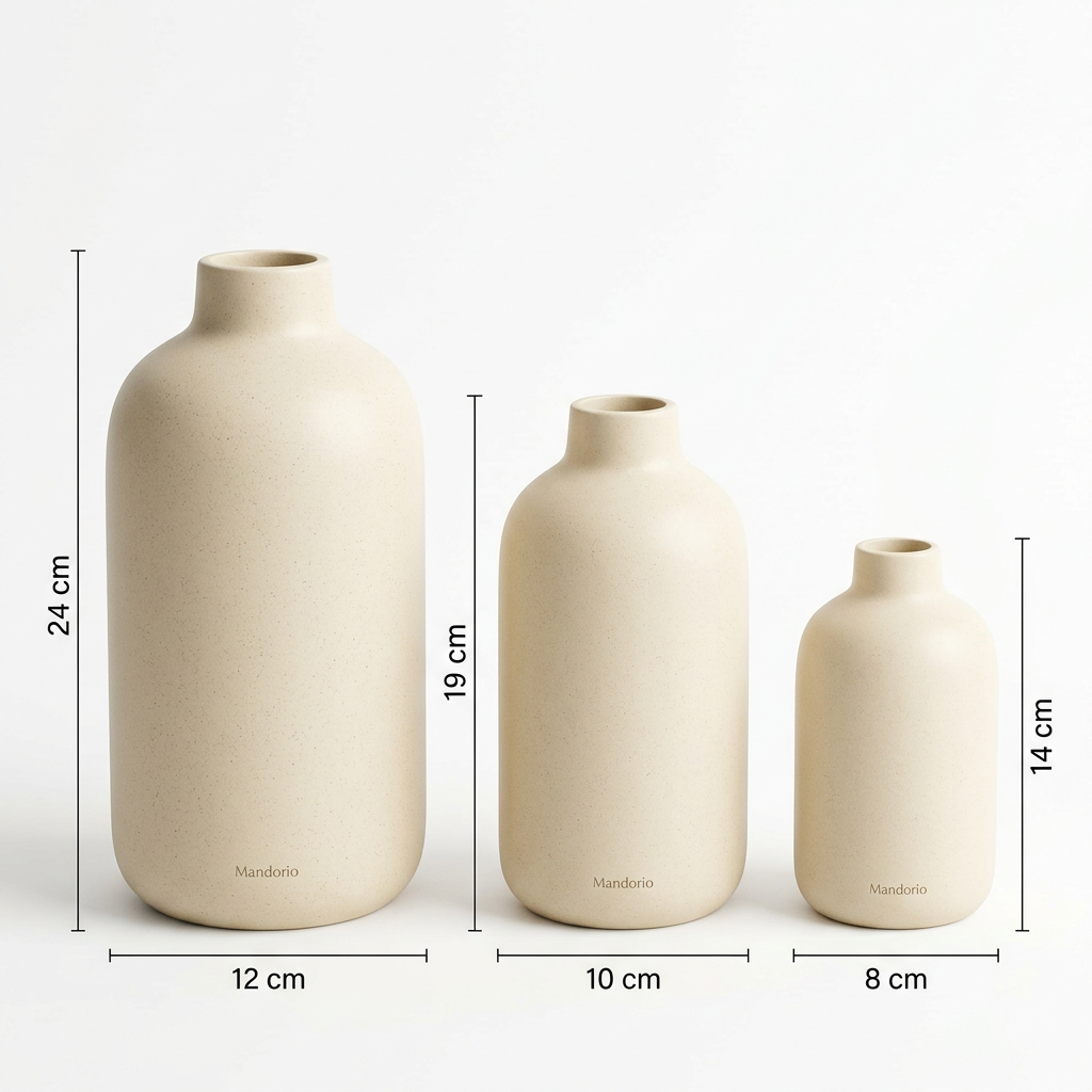Mandorio Ceramic Vase Set, 3 Pieces In Matte Ivory - Home Decor & Table Accessories > Decorative Accessories > Vases - Mandorio