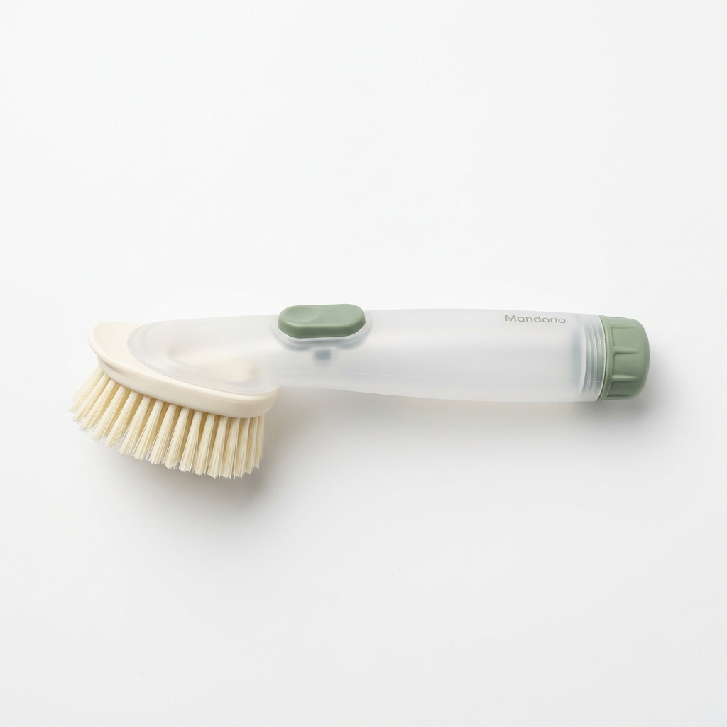 Mandorio Dish Brush With Soap Dispenser Handle, Sage Green And Ivory - Cleaning & Laundry Helpers > Dishwashing Tools > Dish Brushes - Mandorio