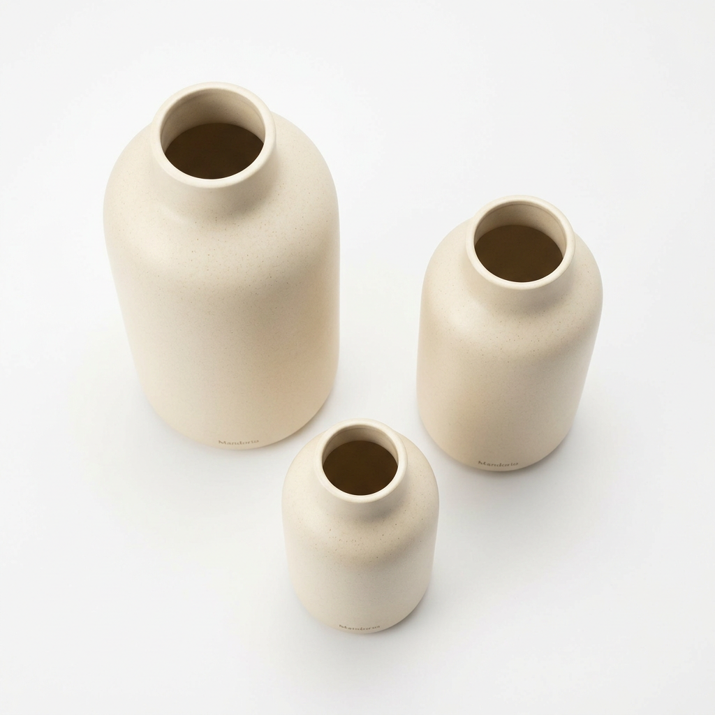 Mandorio Ceramic Vase Set, 3 Pieces In Matte Ivory - Home Decor & Table Accessories > Decorative Accessories > Vases - Mandorio