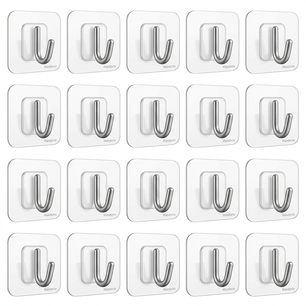 Mandorio Adhesive Wall Hook Set, 20 - Pack With Clear Mounting Pads - Home Decor & Table Accessories > Home Organization > Wall Hooks - Mandorio