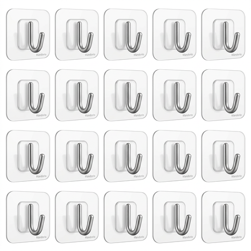 Mandorio Adhesive Wall Hook Set, 20 - Pack With Clear Mounting Pads - Home Decor & Table Accessories > Home Organization > Wall Hooks - Mandorio