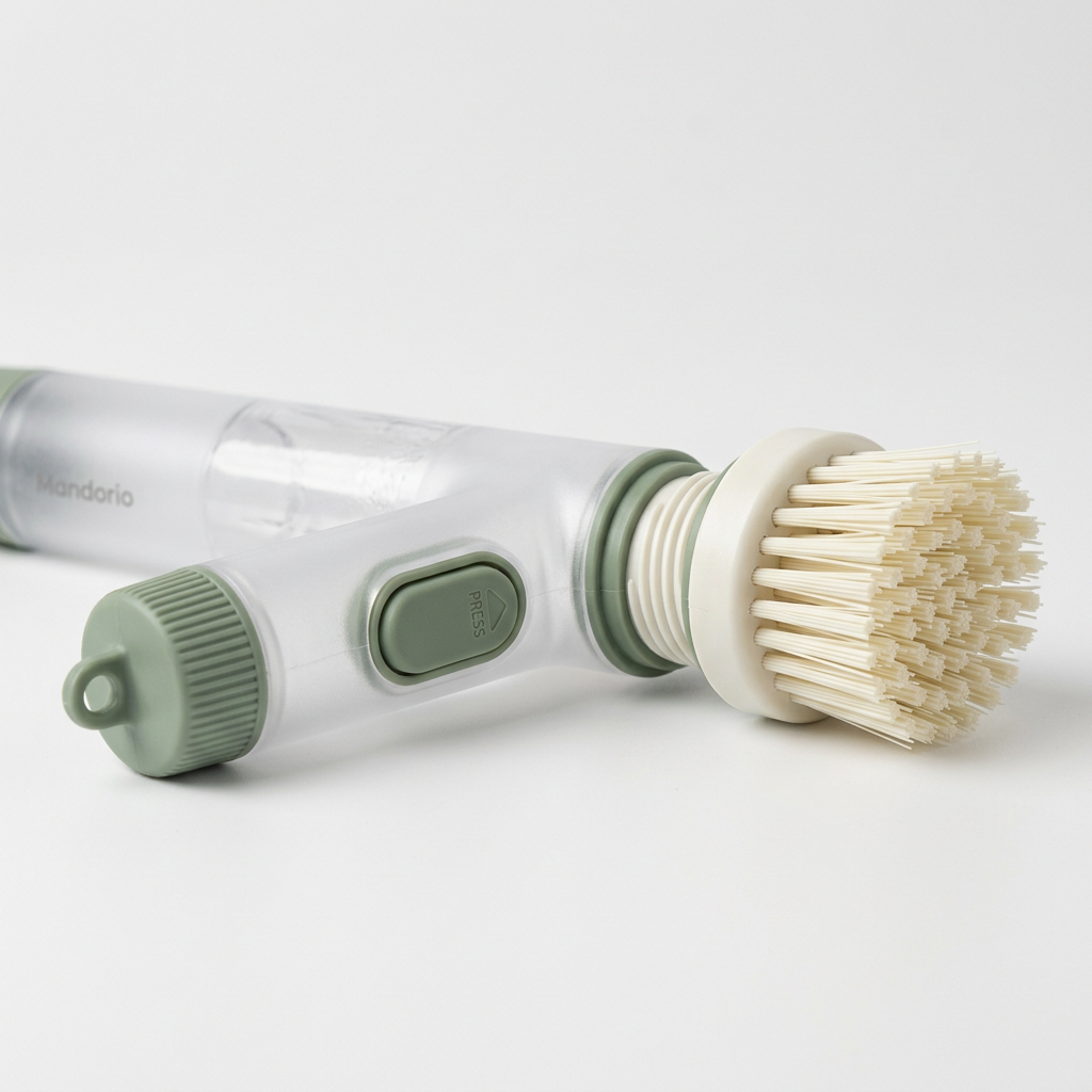 Mandorio Dish Brush With Soap Dispenser Handle, Sage Green And Ivory - Cleaning & Laundry Helpers > Dishwashing Tools > Dish Brushes - Mandorio