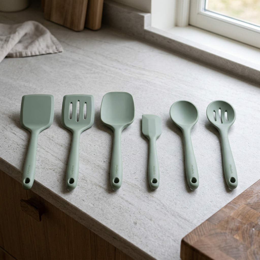 Mandorio Silicone Spatula And Spoon Set, 6 Pieces, Sage Green - Cookware & Utensils > Kitchen Utensils > Utensil Sets - Mandorio