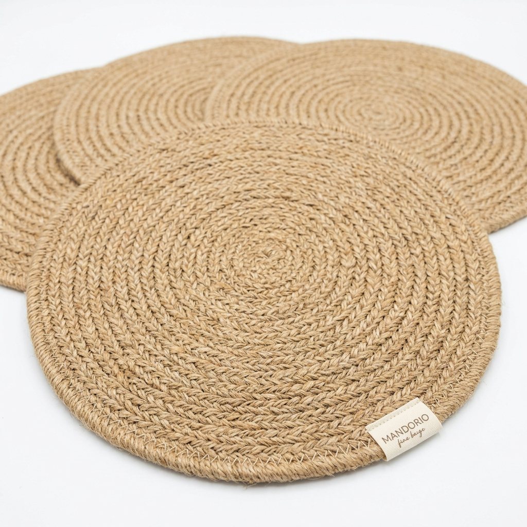 Mandorio Woven Placemat Set, 4 Round Jute Mats In Natural Beige - Home Decor & Table Accessories > Table Linens > Placemats - Mandorio
