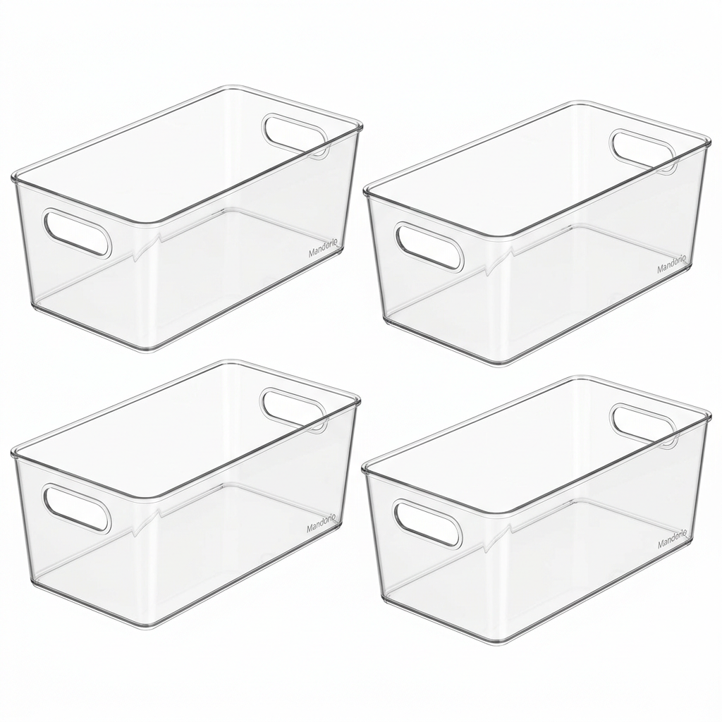 Mandorio Clear Fridge Storage Bin Set, 4 Pieces With Carry Handles - Kitchen Organization > Refrigerator Storage > Storage Bins - Mandorio