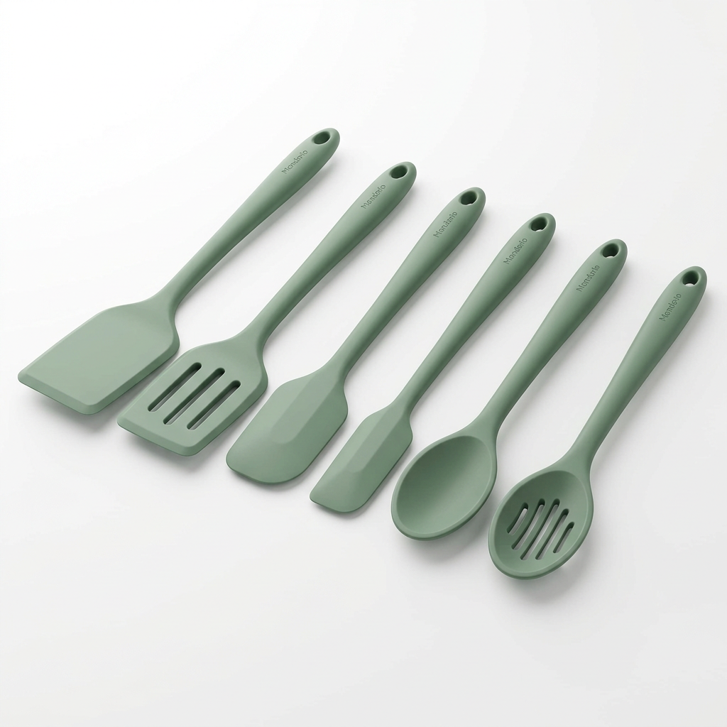Mandorio Silicone Spatula And Spoon Set, 6 Pieces, Sage Green - Cookware & Utensils > Kitchen Utensils > Utensil Sets - Mandorio