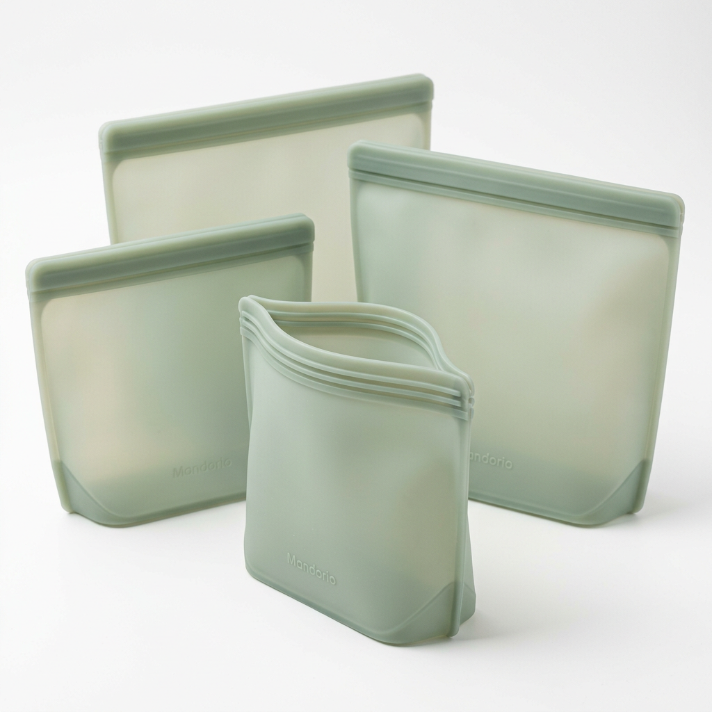 Mandorio Silicone Storage Bag Set, 4 Pieces, Frosted Sage Green - Food Storage & Containers > Storage Bags > Silicone Bags - Mandorio