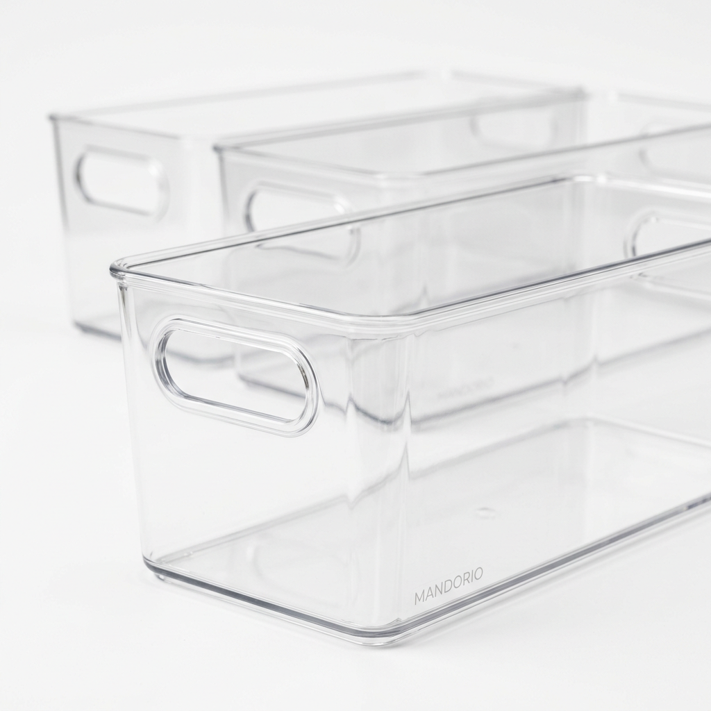 Mandorio Clear Fridge Storage Bin Set, 4 Pieces With Carry Handles - Kitchen Organization > Refrigerator Storage > Storage Bins - Mandorio
