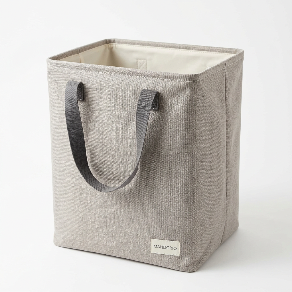 Mandorio Foldable Laundry Basket, Light Gray Fabric With Carry Handles - Cleaning & Laundry Helpers > Laundry Storage > Laundry Baskets - Mandorio