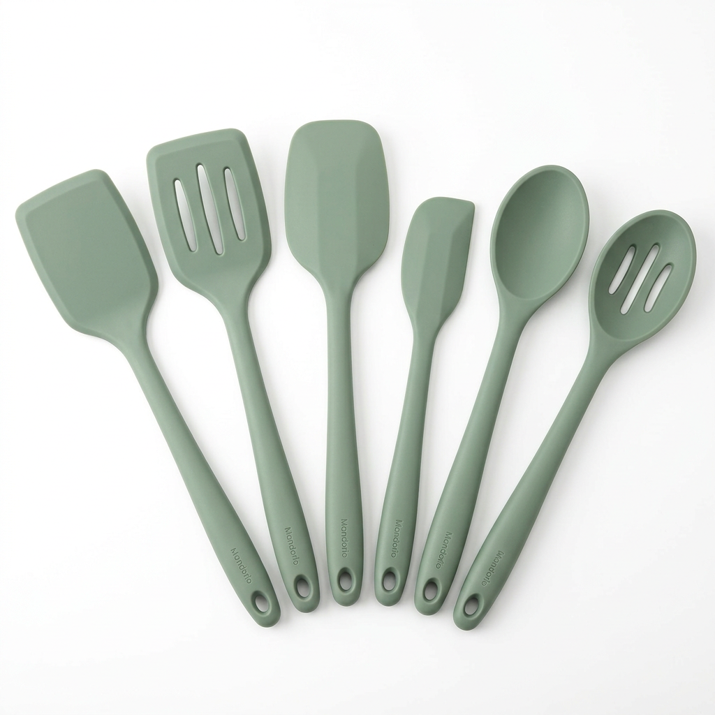 Mandorio Silicone Spatula And Spoon Set, 6 Pieces, Sage Green - Cookware & Utensils > Kitchen Utensils > Utensil Sets - Mandorio