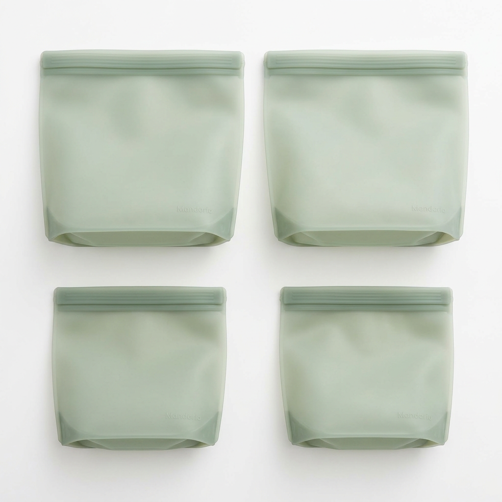 Mandorio Silicone Storage Bag Set, 4 Pieces, Frosted Sage Green - Food Storage & Containers > Storage Bags > Silicone Bags - Mandorio