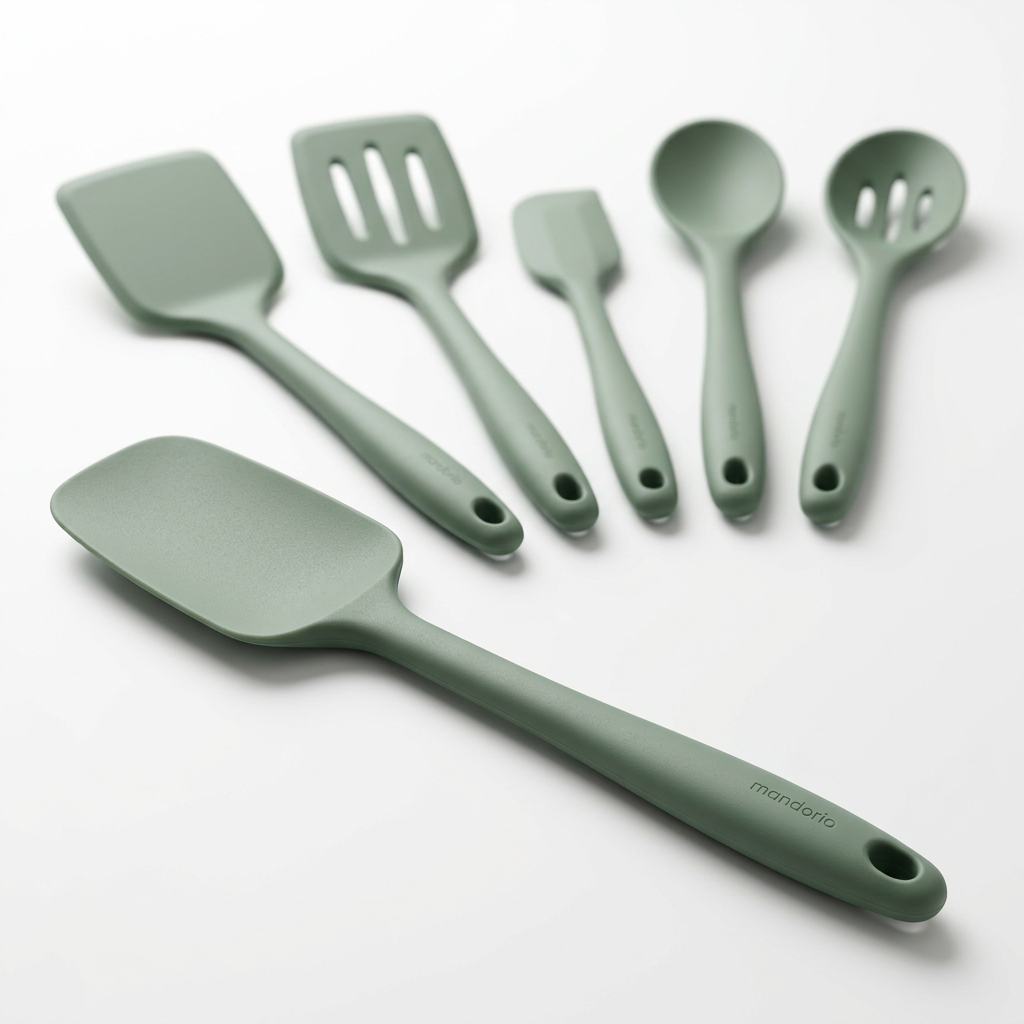 Mandorio Silicone Spatula And Spoon Set, 6 Pieces, Sage Green - Cookware & Utensils > Kitchen Utensils > Utensil Sets - Mandorio