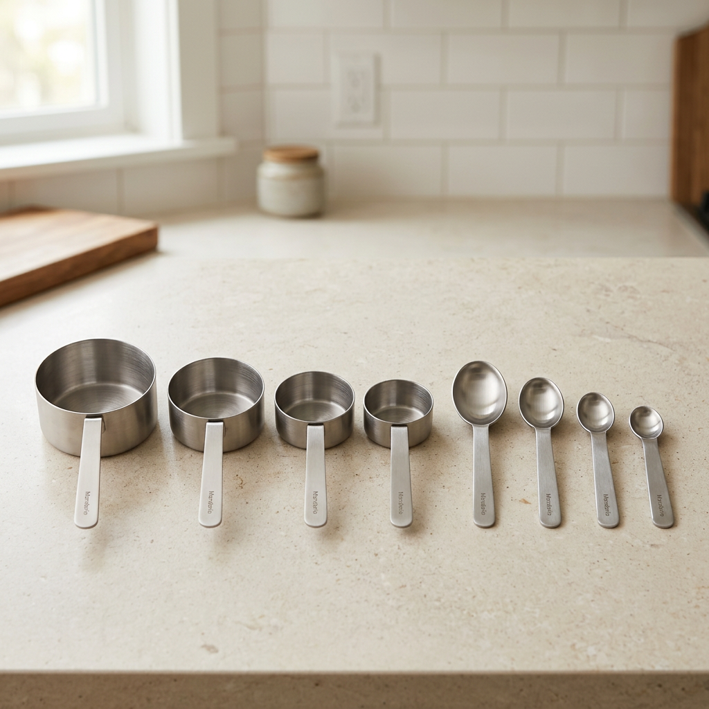 Mandorio Stainless Steel Measuring Cups And Spoons Set, 8 Pieces - Cookware & Utensils > Measuring Tools > Measuring Cups And Spoons - Mandorio