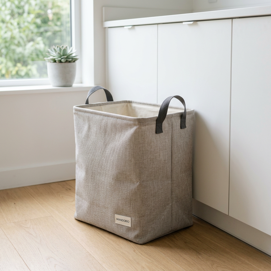 Mandorio Foldable Laundry Basket, Light Gray Fabric With Carry Handles - Cleaning & Laundry Helpers > Laundry Storage > Laundry Baskets - Mandorio