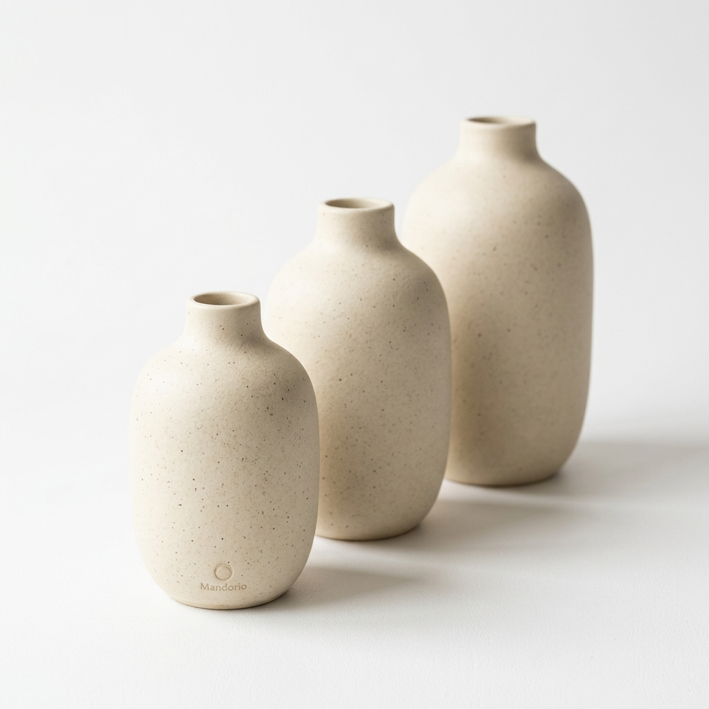 Mandorio Ceramic Vase Set, 3 Pieces In Matte Ivory - Home Decor & Table Accessories > Decorative Accessories > Vases - Mandorio