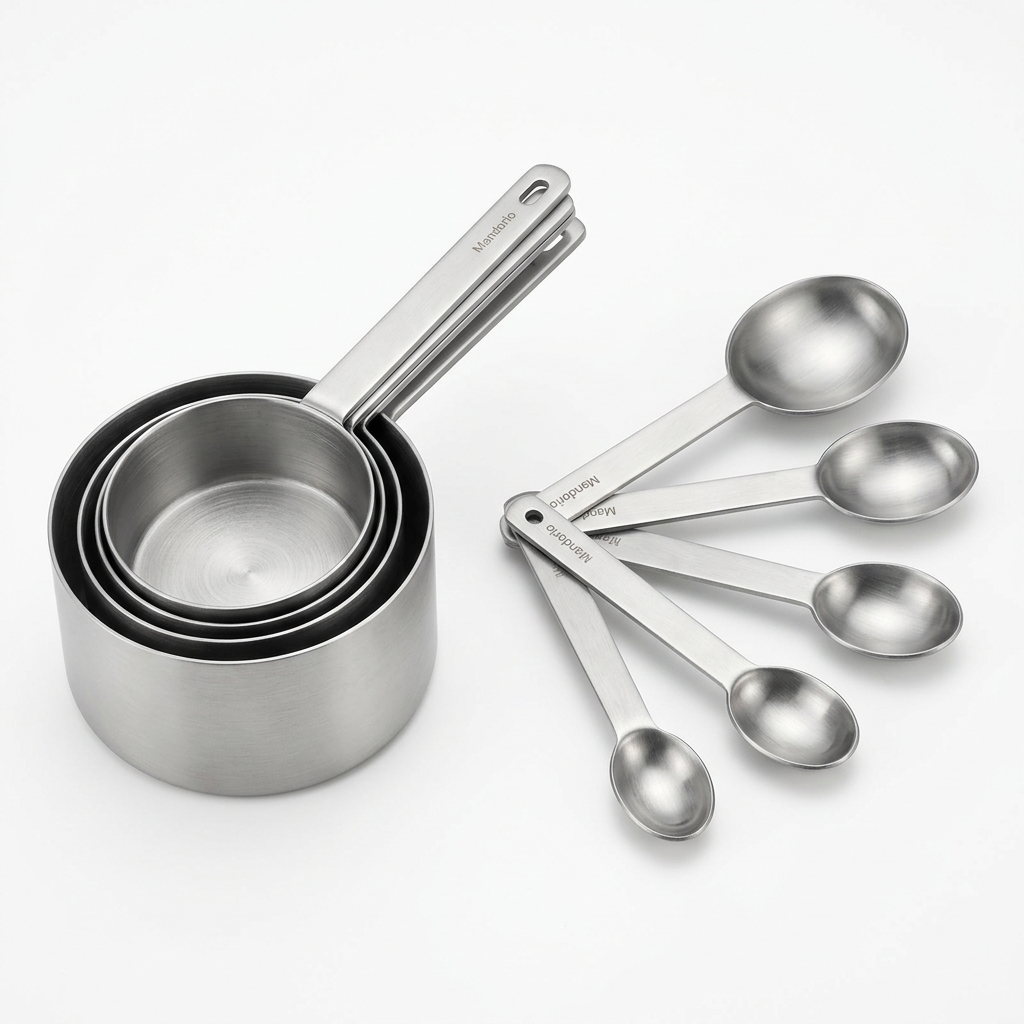 Mandorio Stainless Steel Measuring Cups And Spoons Set, 8 Pieces - Cookware & Utensils > Measuring Tools > Measuring Cups And Spoons - Mandorio