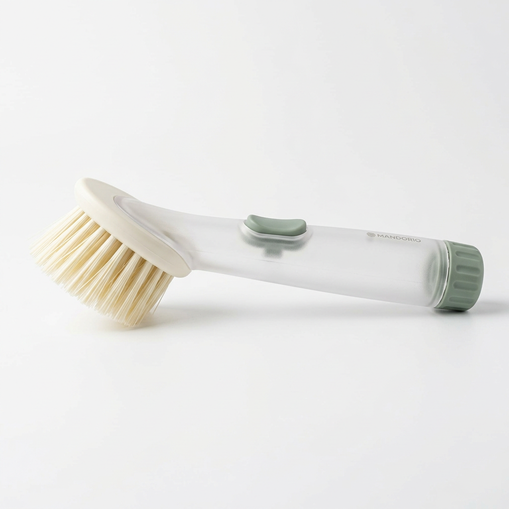 Mandorio Dish Brush With Soap Dispenser Handle, Sage Green And Ivory - Cleaning & Laundry Helpers > Dishwashing Tools > Dish Brushes - Mandorio