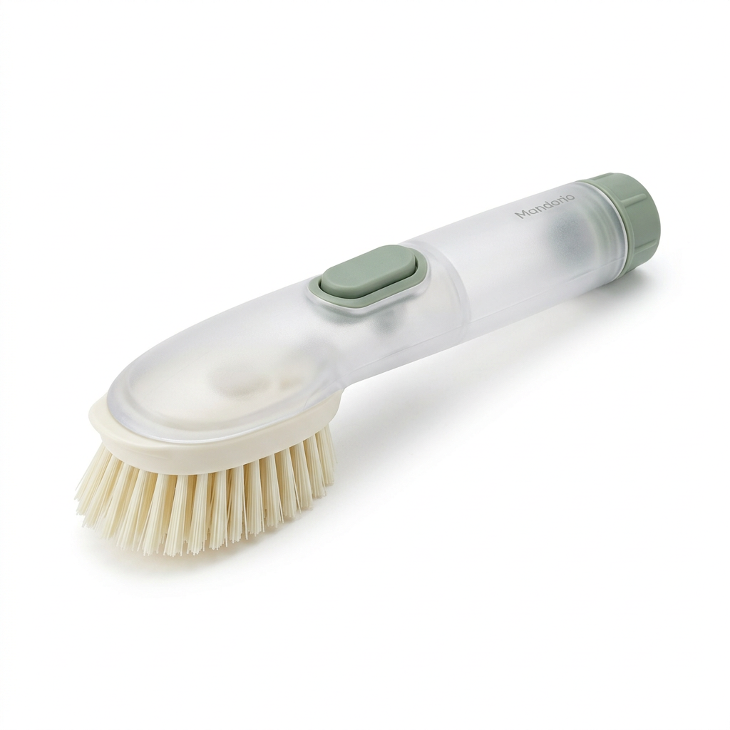 Mandorio Dish Brush With Soap Dispenser Handle, Sage Green And Ivory - Cleaning & Laundry Helpers > Dishwashing Tools > Dish Brushes - Mandorio