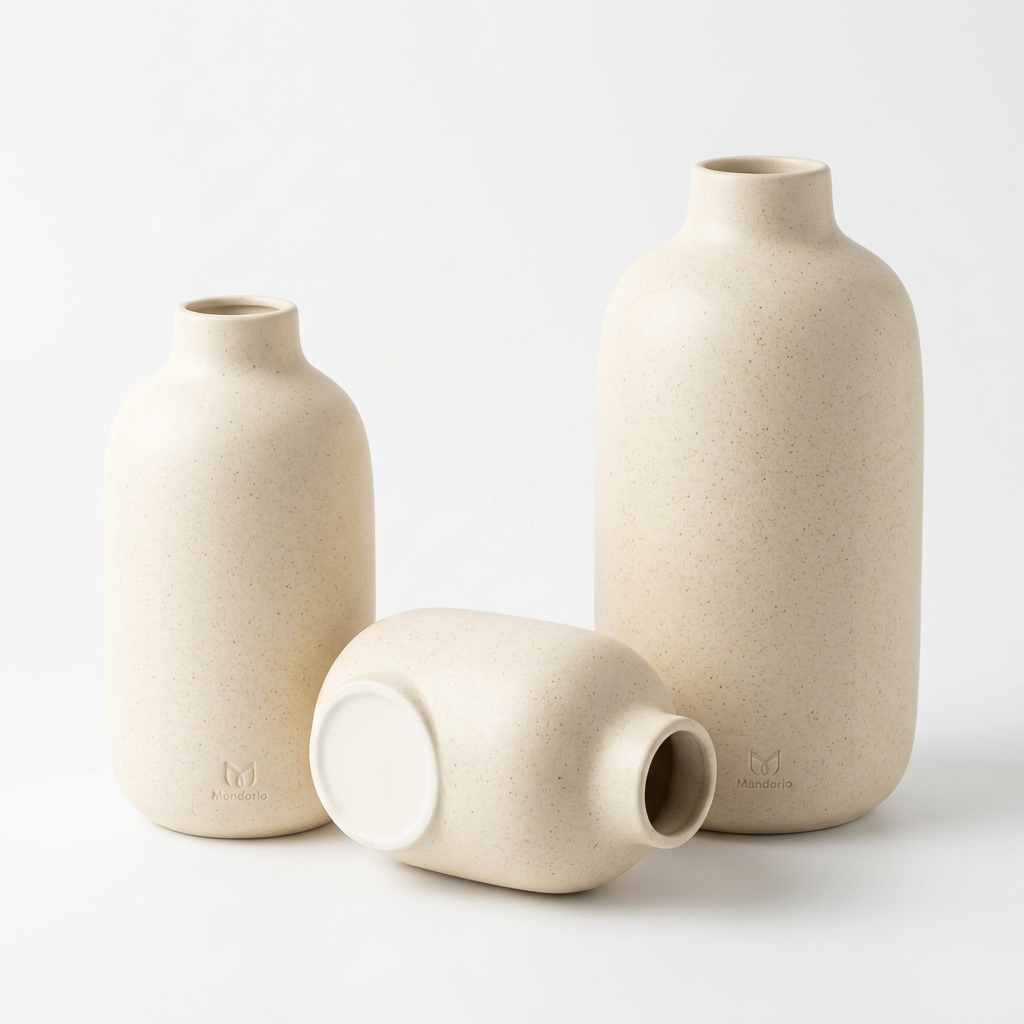 Mandorio Ceramic Vase Set, 3 Pieces In Matte Ivory - Home Decor & Table Accessories > Decorative Accessories > Vases - Mandorio