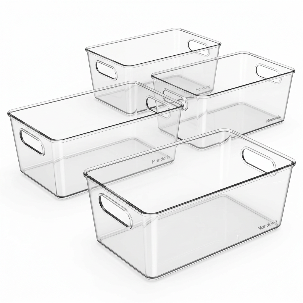 Mandorio Clear Fridge Storage Bin Set, 4 Pieces With Carry Handles - Kitchen Organization > Refrigerator Storage > Storage Bins - Mandorio