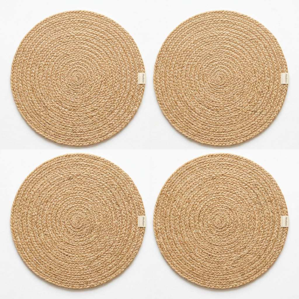 Mandorio Woven Placemat Set, 4 Round Jute Mats In Natural Beige - Home Decor & Table Accessories > Table Linens > Placemats - Mandorio