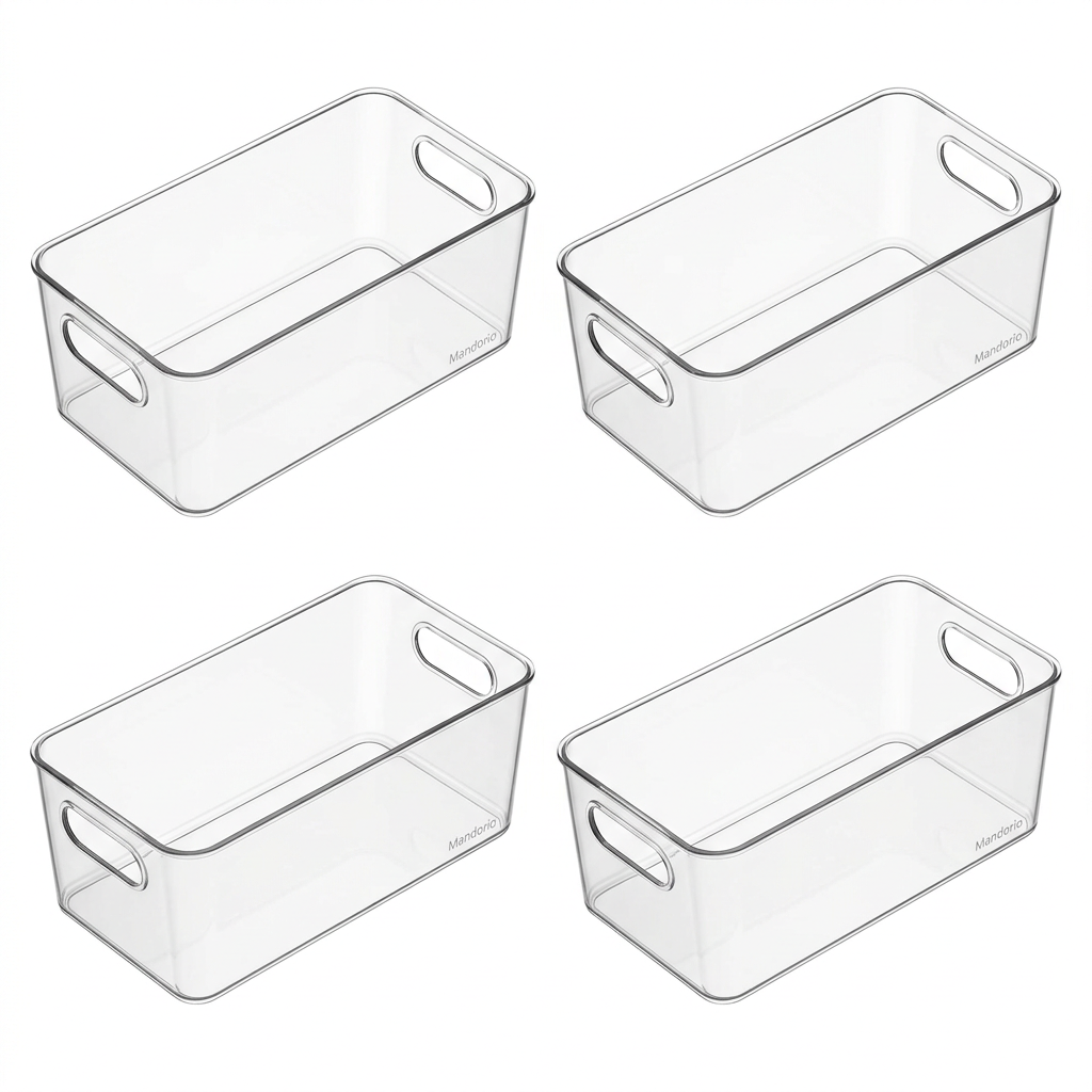 Mandorio Clear Fridge Storage Bin Set, 4 Pieces With Carry Handles - Kitchen Organization > Refrigerator Storage > Storage Bins - Mandorio