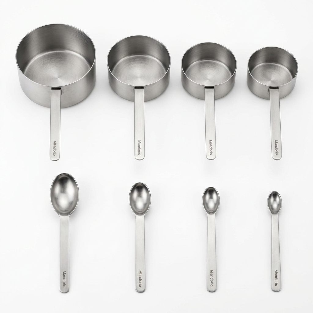 Mandorio Stainless Steel Measuring Cups And Spoons Set, 8 Pieces - Cookware & Utensils > Measuring Tools > Measuring Cups And Spoons - Mandorio