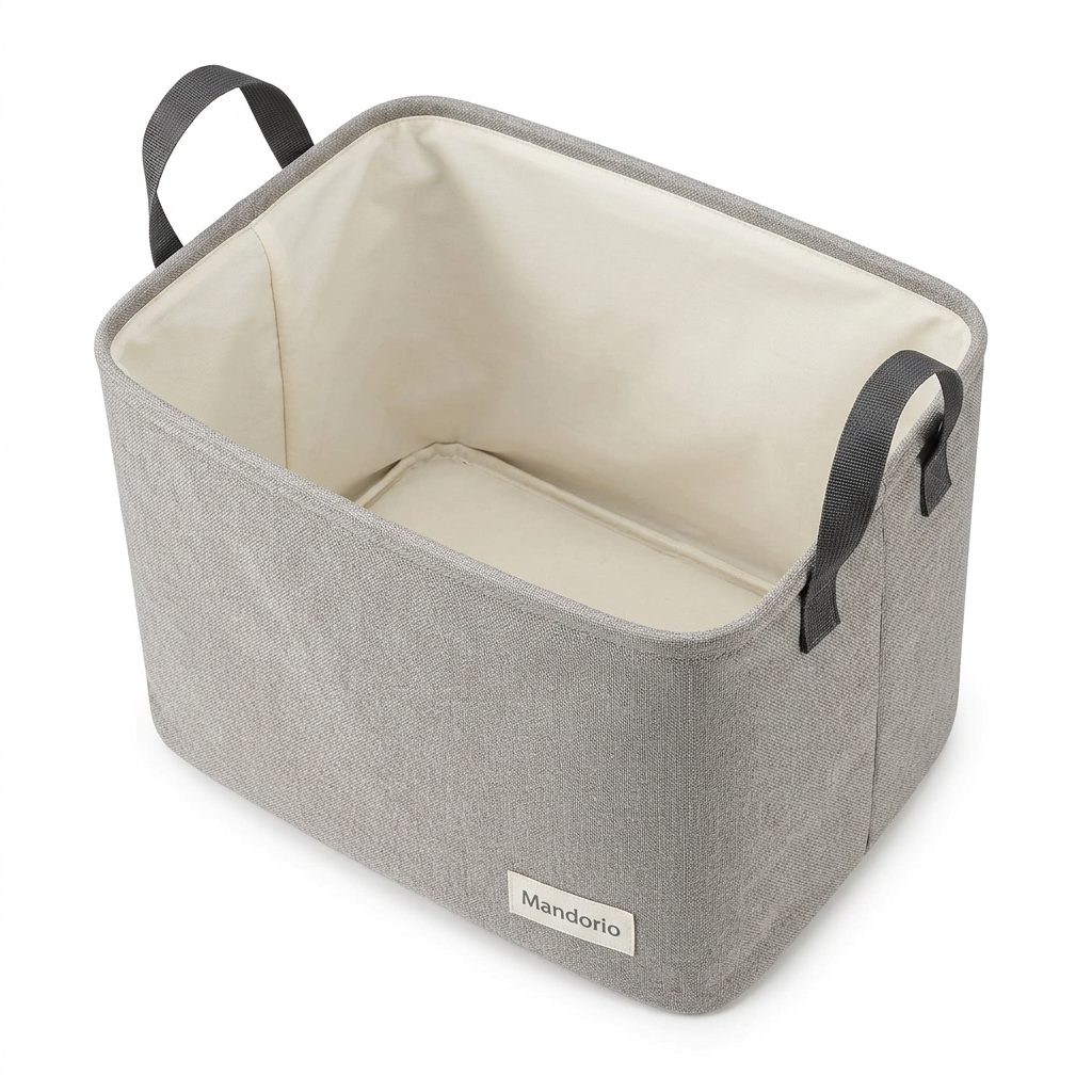 Mandorio Foldable Laundry Basket, Light Gray Fabric With Carry Handles - Cleaning & Laundry Helpers > Laundry Storage > Laundry Baskets - Mandorio