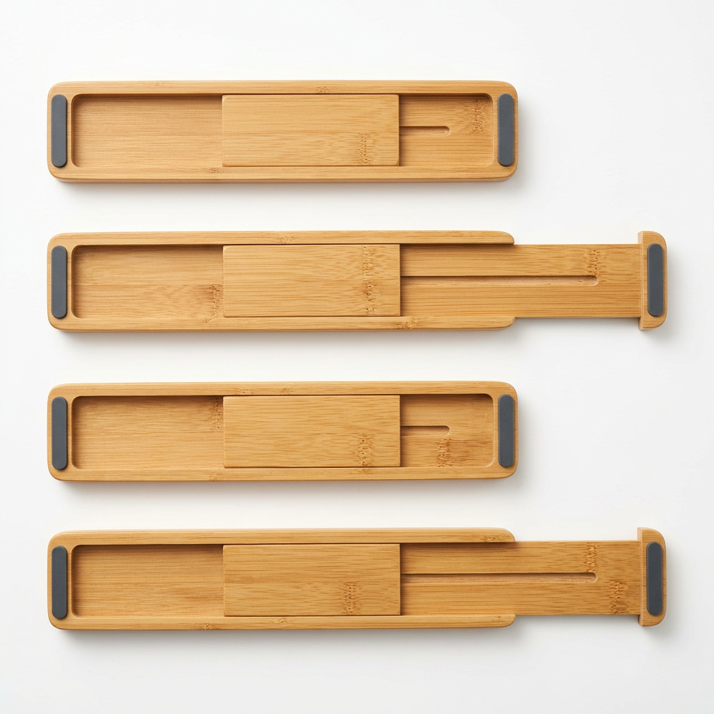 Mandorio Expandable Drawer Divider Set, Natural Bamboo, 4 Pieces - Kitchen Organization > Drawer Organizers > Expandable Drawer Dividers - Mandorio