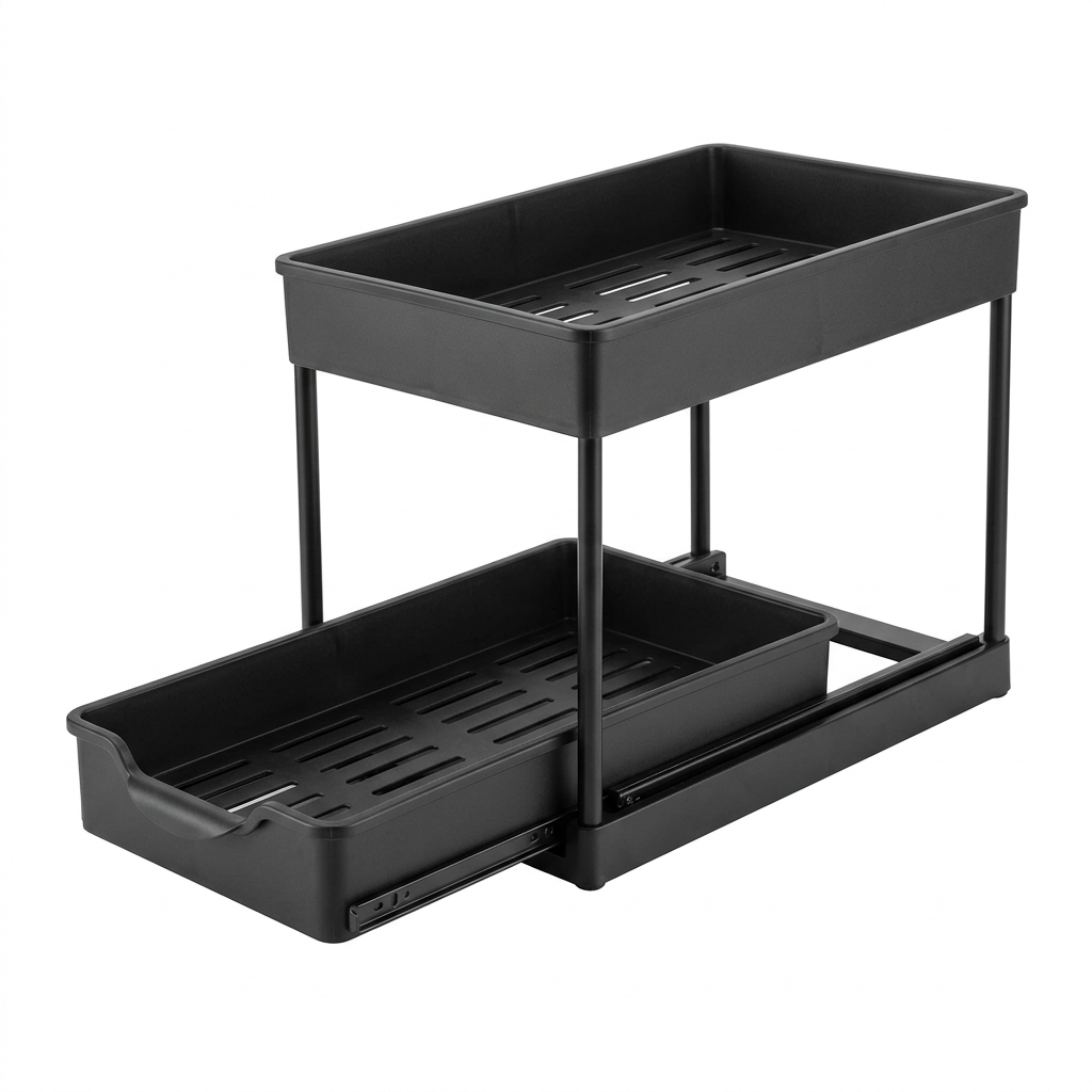 Mandorio Under - Sink Pull - Out Organizer, Two - Tier, Charcoal Black - Kitchen Organization > Cabinet Storage > Under - Sink Organizers - Mandorio