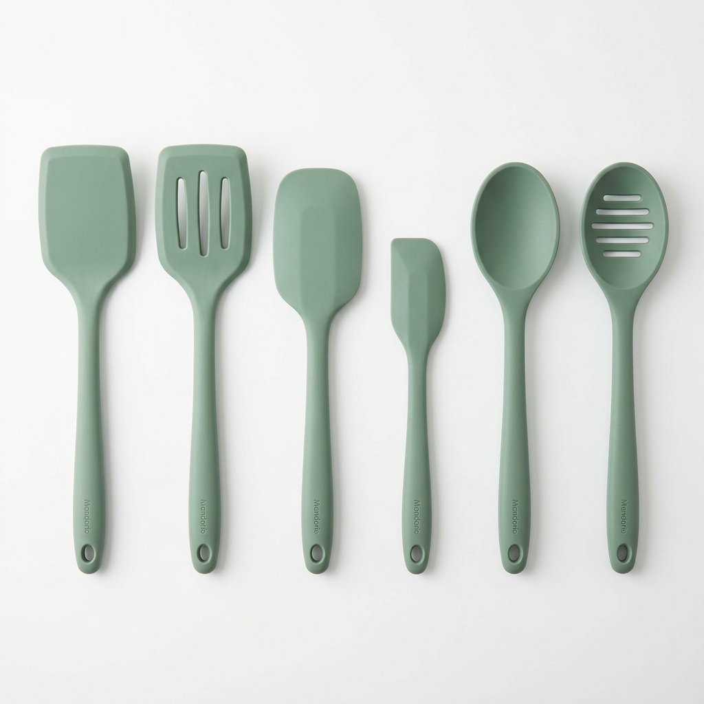 Mandorio Silicone Spatula And Spoon Set, 6 Pieces, Sage Green - Cookware & Utensils > Kitchen Utensils > Utensil Sets - Mandorio