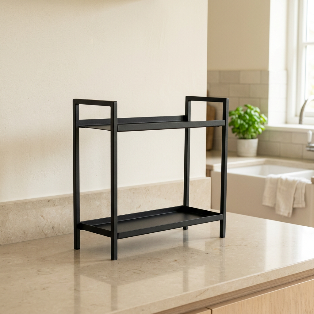 Mandorio Two - Tier Spice Rack, Matte Black Steel, Countertop Organizer - Kitchen Organization > Spice Storage > Spice Racks - Mandorio