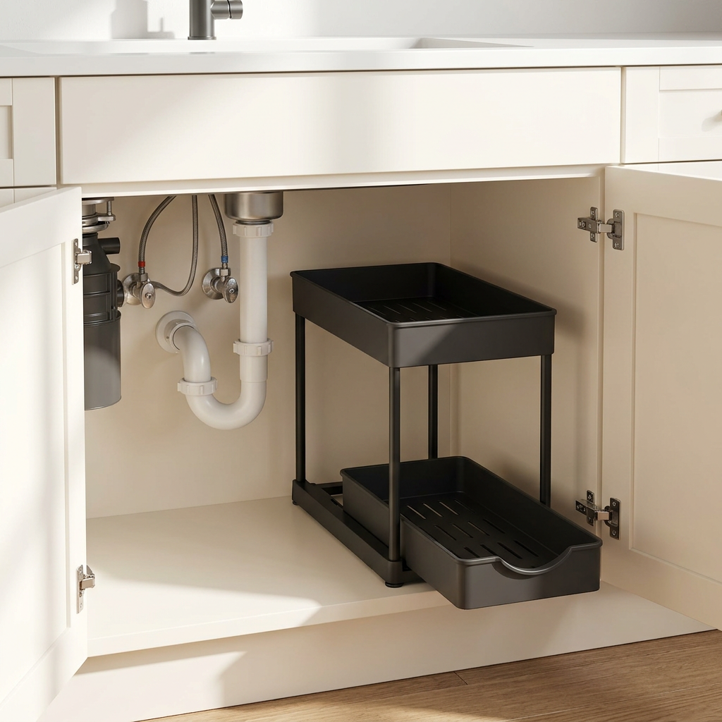 Mandorio Under - Sink Pull - Out Organizer, Two - Tier, Charcoal Black - Kitchen Organization > Cabinet Storage > Under - Sink Organizers - Mandorio